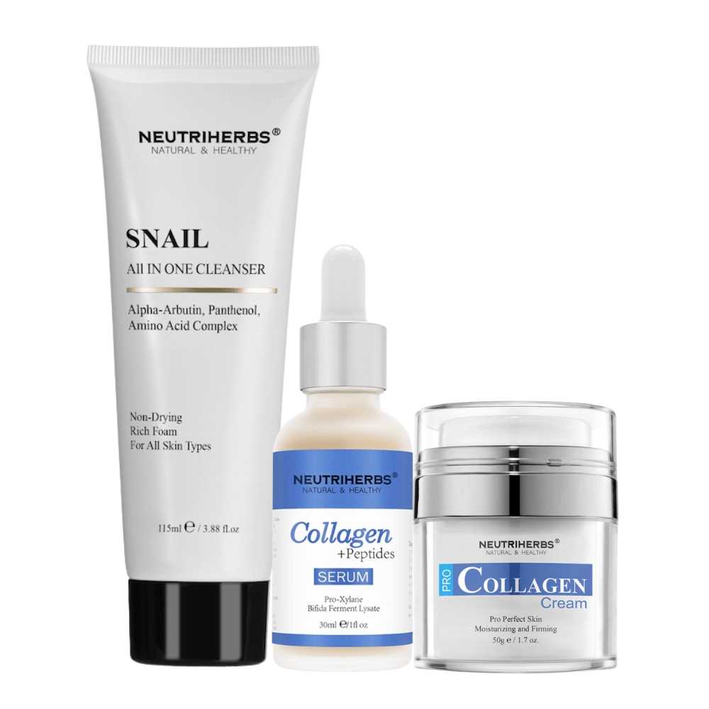 Firming Routine Kit tuotteilla Collagen Peptide Serum, Pro Collagen Cream ja Snail Cleanser