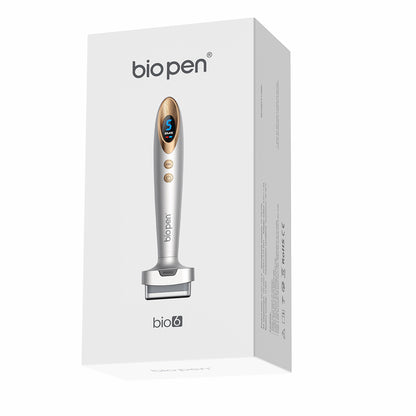 Bio Pen Bio 6 produktförpackning som visar microneedling-enheten med EMS-funktion, designad för avancerad hud- och hårvårdsbehandling.