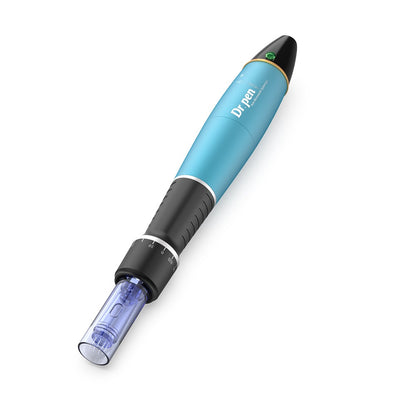 Dr. Pen A1 sininen microneedling-kynä neulapatruunalla, ergonominen mikroneulauslaite ammattilaisen ihonhoitoon.