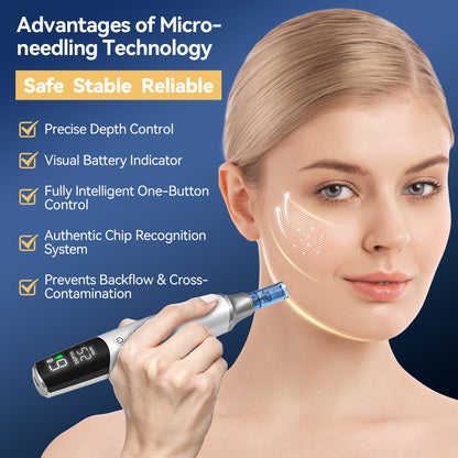 Dr. Pen M9 dermapen edistyneellä microneedling-teknologialla, säädettävällä neulansyvyydellä ja anti-backflow-neulakasetilla turvalliseen ihohoitoon.