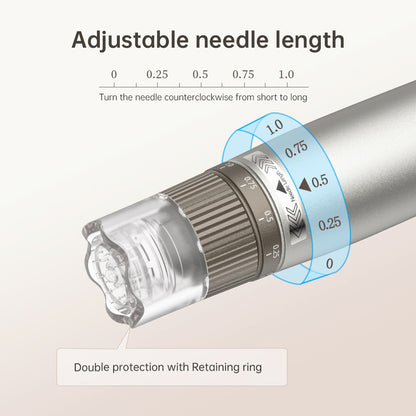 HydraPen h3 säädettävällä neulansyvyydellä 0-1,0 mm ja kaksoissuojauksella turvarenkaalla tarkkaan ja turvalliseen microneedling.