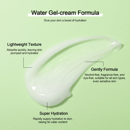 Kuvitus Neutriherbs 4D Hyaluronic Acid Gel Moisturizerin kevyestä geelitekstuurista. Vesipohjainen geelivoide imeytyy nopeasti, antaa intensiivistä kosteutusta ja jättää ihon pehmeäksi, täyteläiseksi ja raikkaaksi. Koostumus on hellävarainen ja sopii kaikille ihotyypeille, myös herkälle iholle.