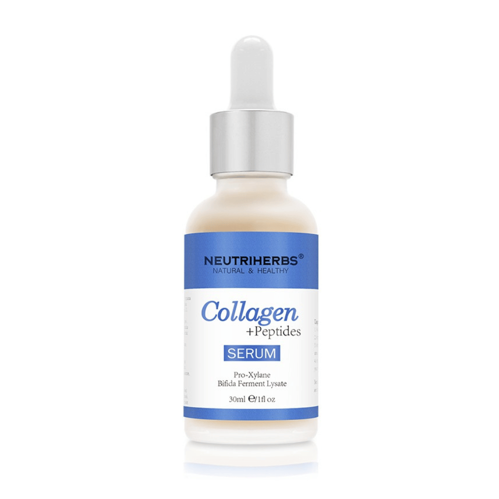 Neutriherbs Collagen + Peptides Serum 30 ml kollageenilla ja peptideillä. Kiinteyttävä kasvoseerumi, joka parantaa ihon kimmoisuutta, kosteuttaa syvältä ja auttaa vähentämään hienoja juonteita ja ikääntymisen merkkejä.
