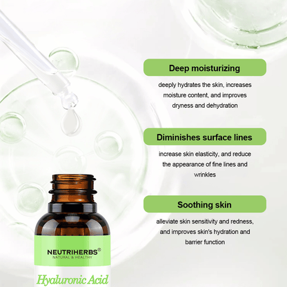 Neutriherbs Hyaluronic Acid + Vitamin C Serum 30 ml. Kosteuttava kasvoseerumi hyaluronihapolla ja C-vitamiinilla, joka antaa intensiivistä kosteutusta, rauhoittaa herkkää ihoa, vahvistaa ihon suojamuuria ja auttaa vähentämään juonteita ja ryppyjä.
