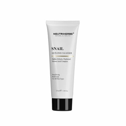 Neutriherbs Snail All In One Cleanser 115 ml – hellävarainen kasvojenpuhdistus etanauutteella, alfa-arbutiinilla ja pantenolilla kaikille ihotyypeille.