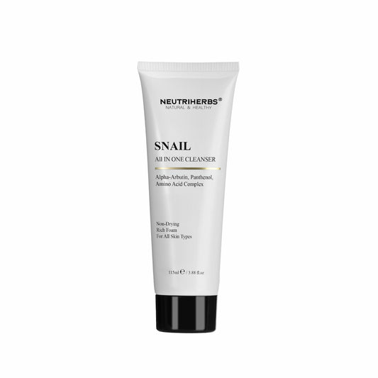 Neutriherbs Snail All In One Cleanser 115 ml – hellävarainen kasvojenpuhdistus etanauutteella, alfa-arbutiinilla ja pantenolilla kaikille ihotyypeille.