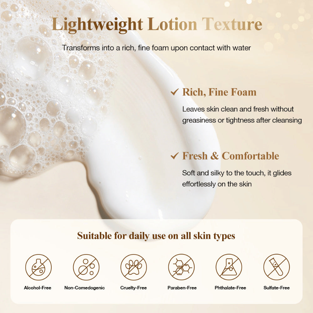 Neutriherbs Snail All In One Cleanser kevyellä lotion-koostumuksella, joka muuttuu runsaaksi puhdistusvaahdoksi ja puhdistaa ihon hellävaraisesti sitä kuivattamatta – sopii kaikille ihotyypeille.