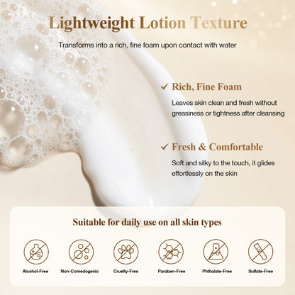 Neutriherbs Snail All In One Cleanser kevyellä lotion-koostumuksella, joka muuttuu runsaaksi puhdistusvaahdoksi ja puhdistaa ihon hellävaraisesti sitä kuivattamatta – sopii kaikille ihotyypeille.